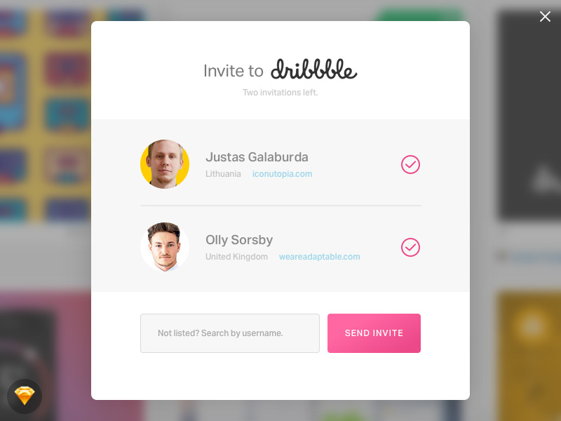 Dribbble Invitation Modal