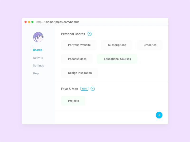 Dashboard Concept – Adding Boards to Collection