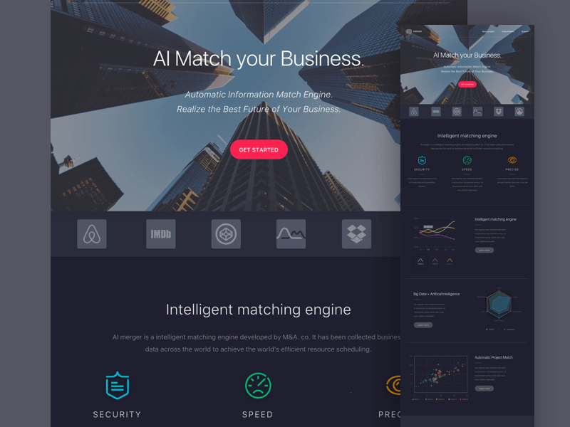 Merger – Dark Landing Page Sketch Template