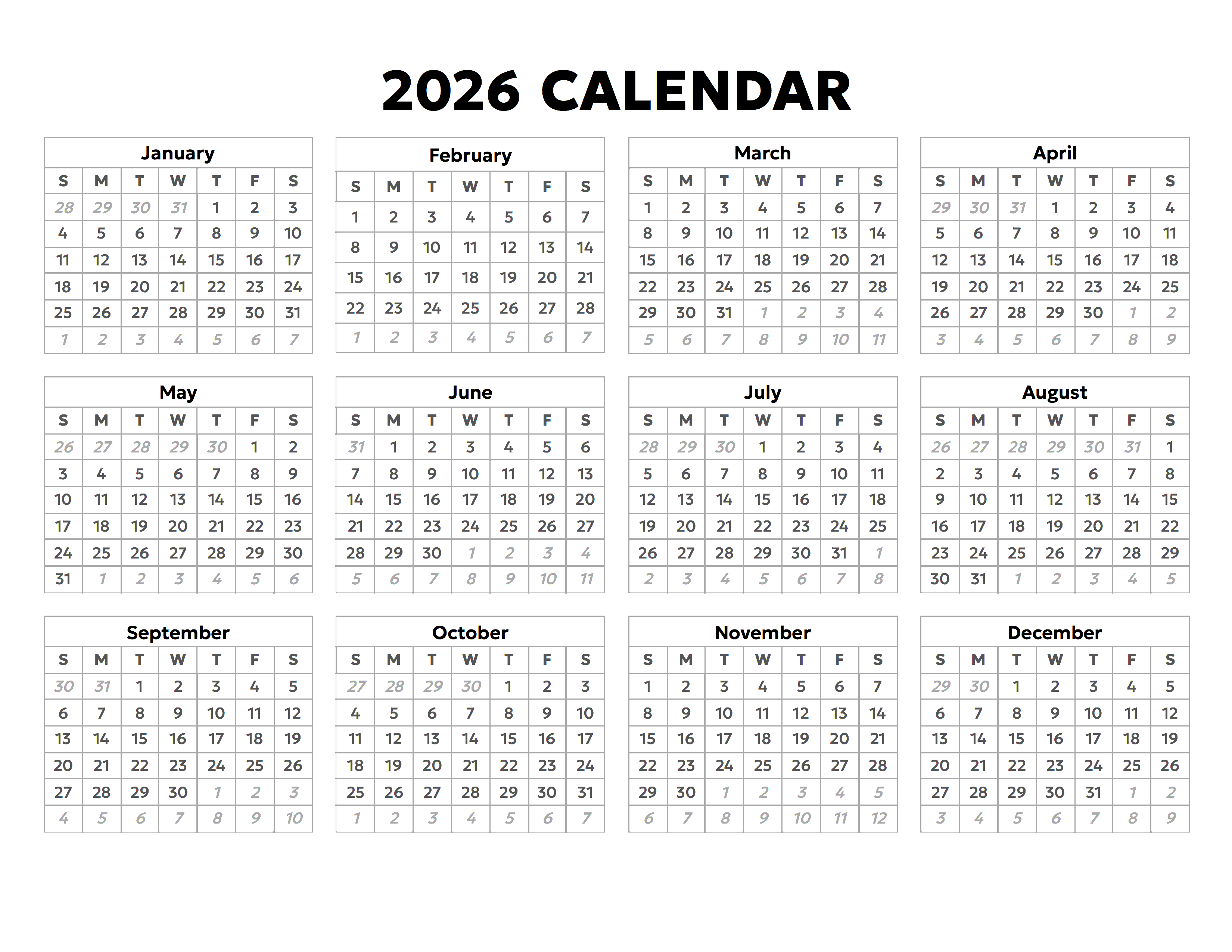 2026 Calendar