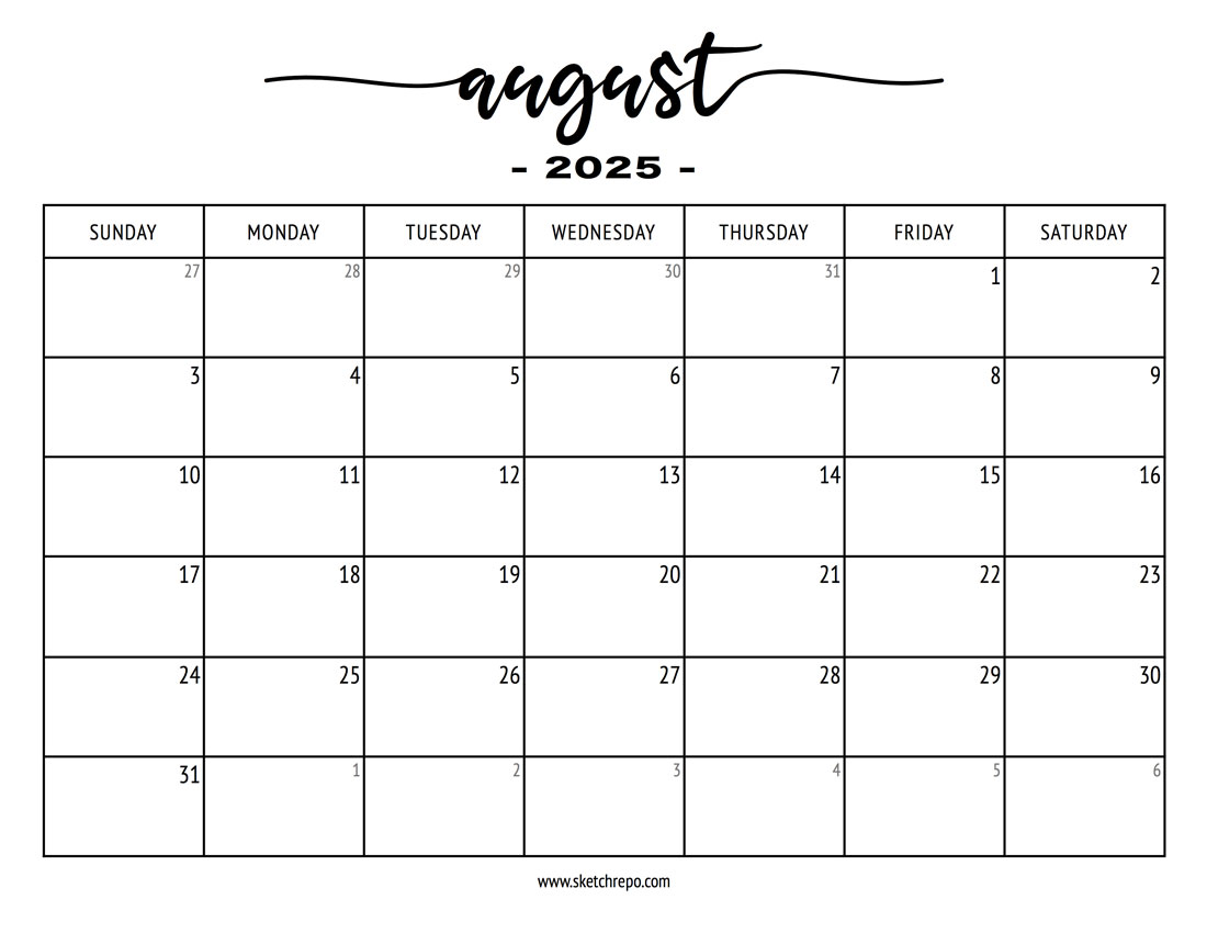 Stylish August 2025 Calendar