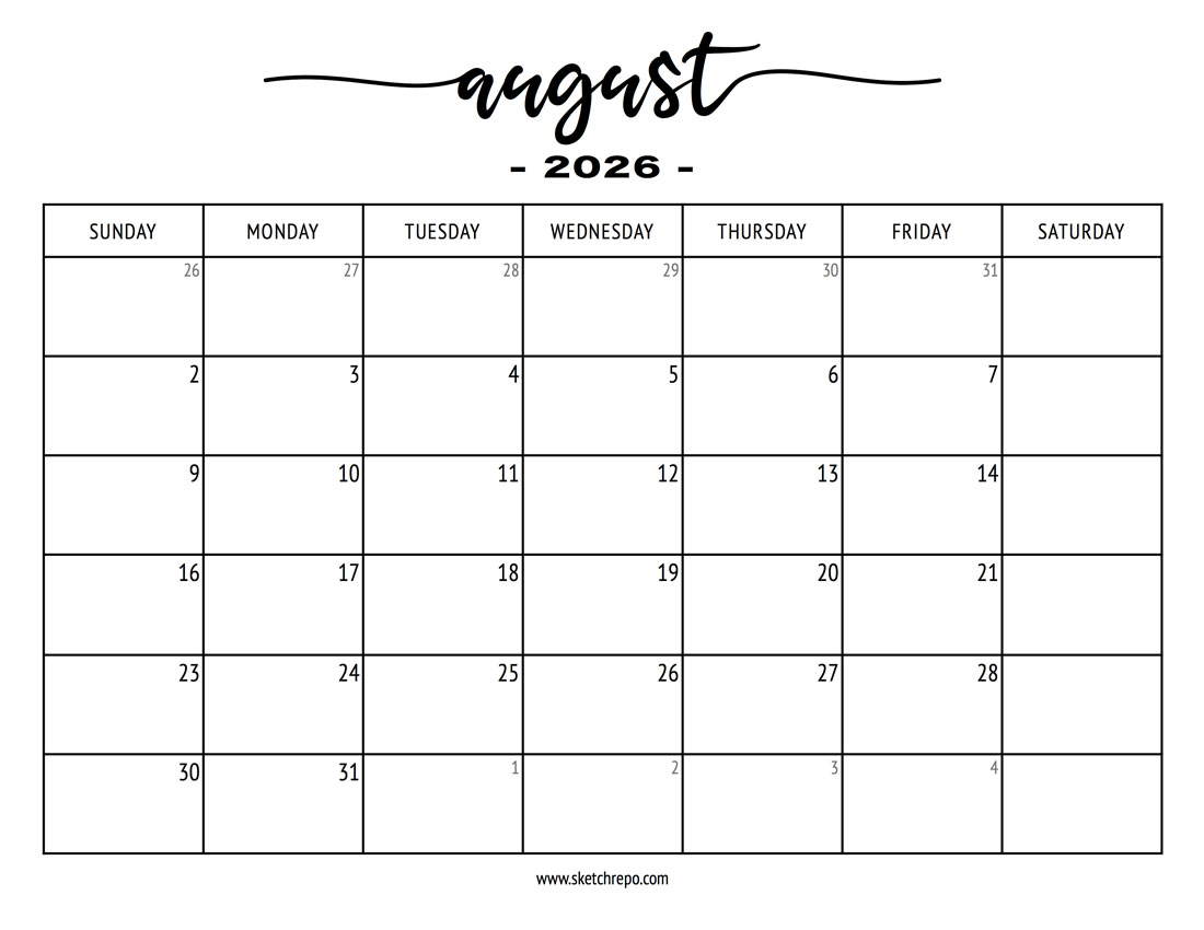 Stylish August 2026 Calendar