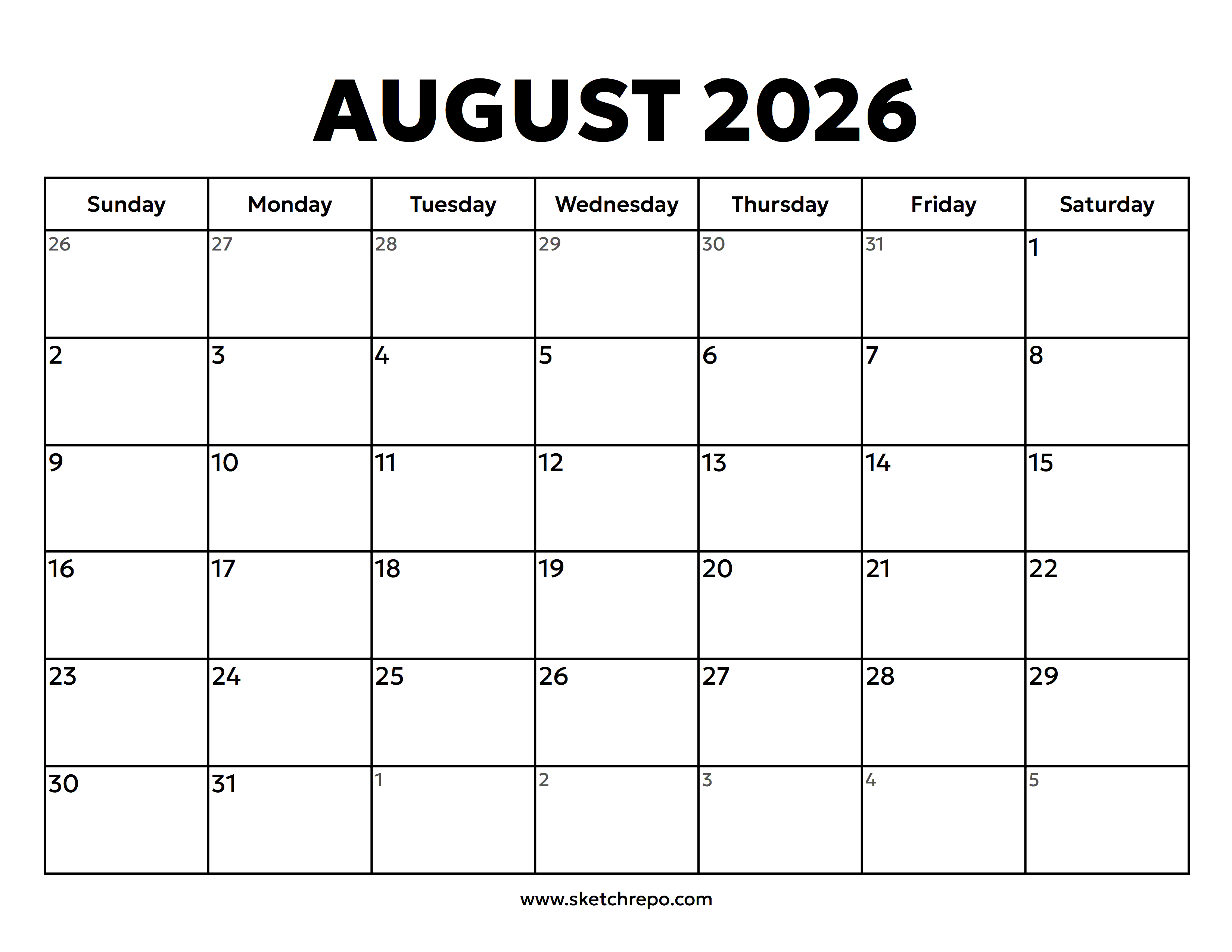 August 2026 Calendar With Holidays