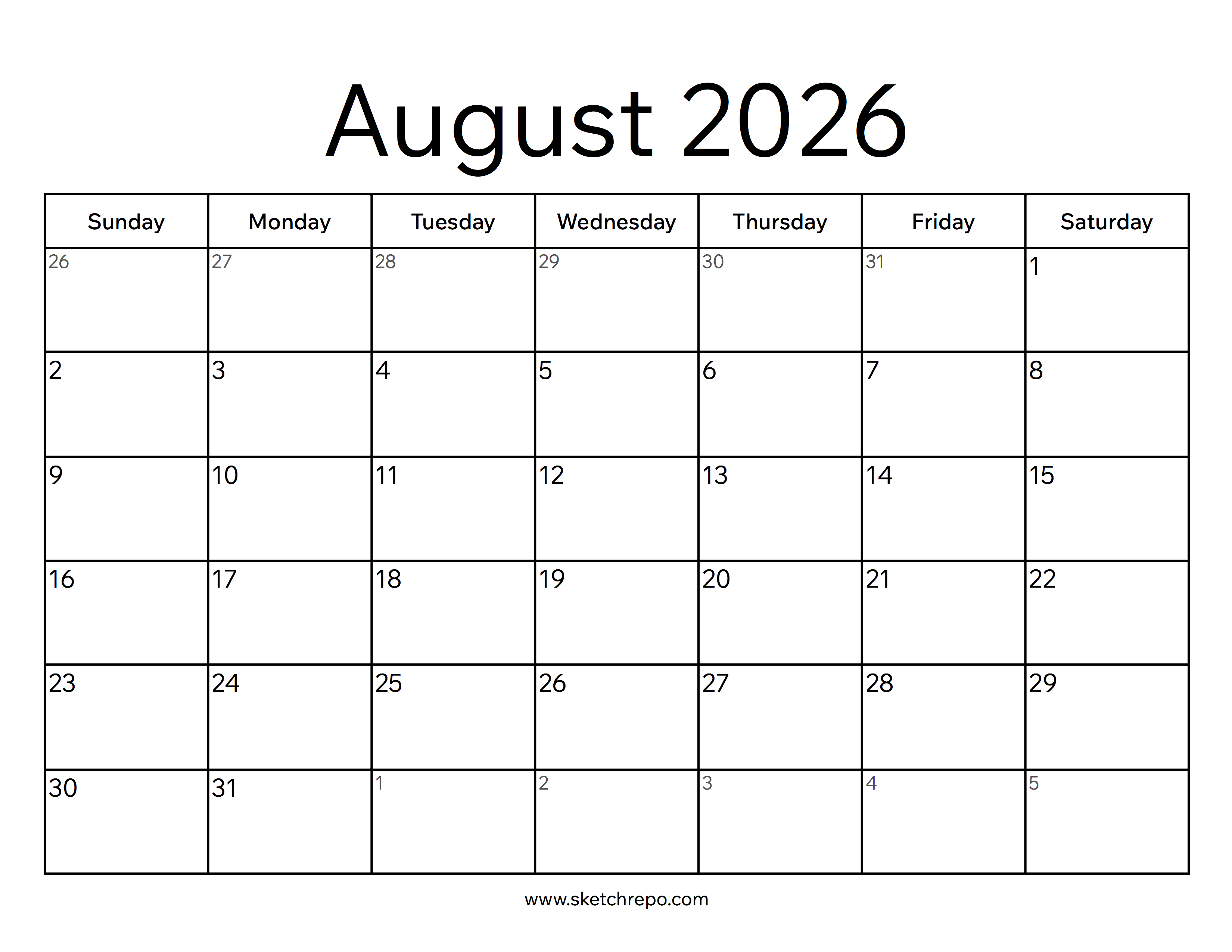 August 2026 Calendar