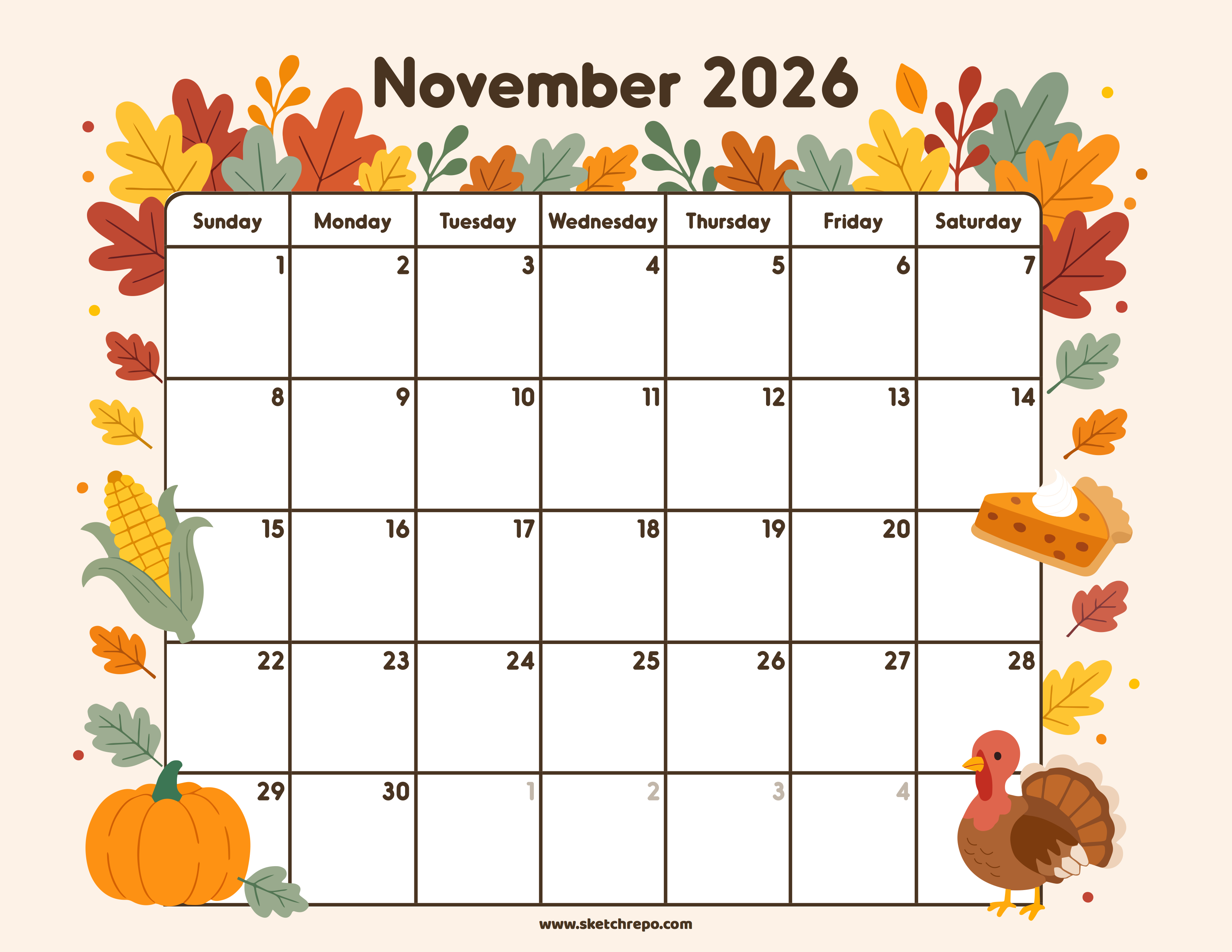 Cute November 2026 Calendar