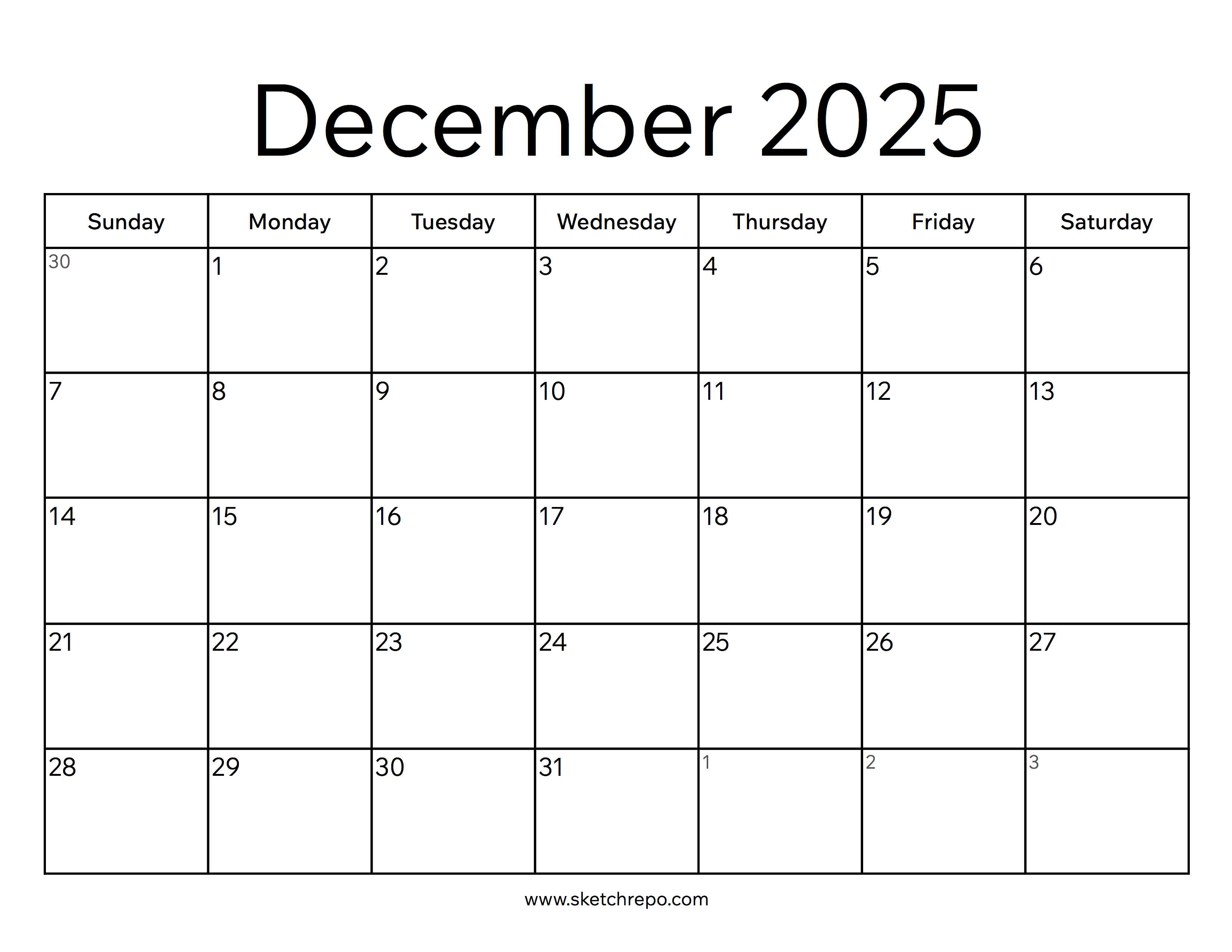 December 2025 Calendar