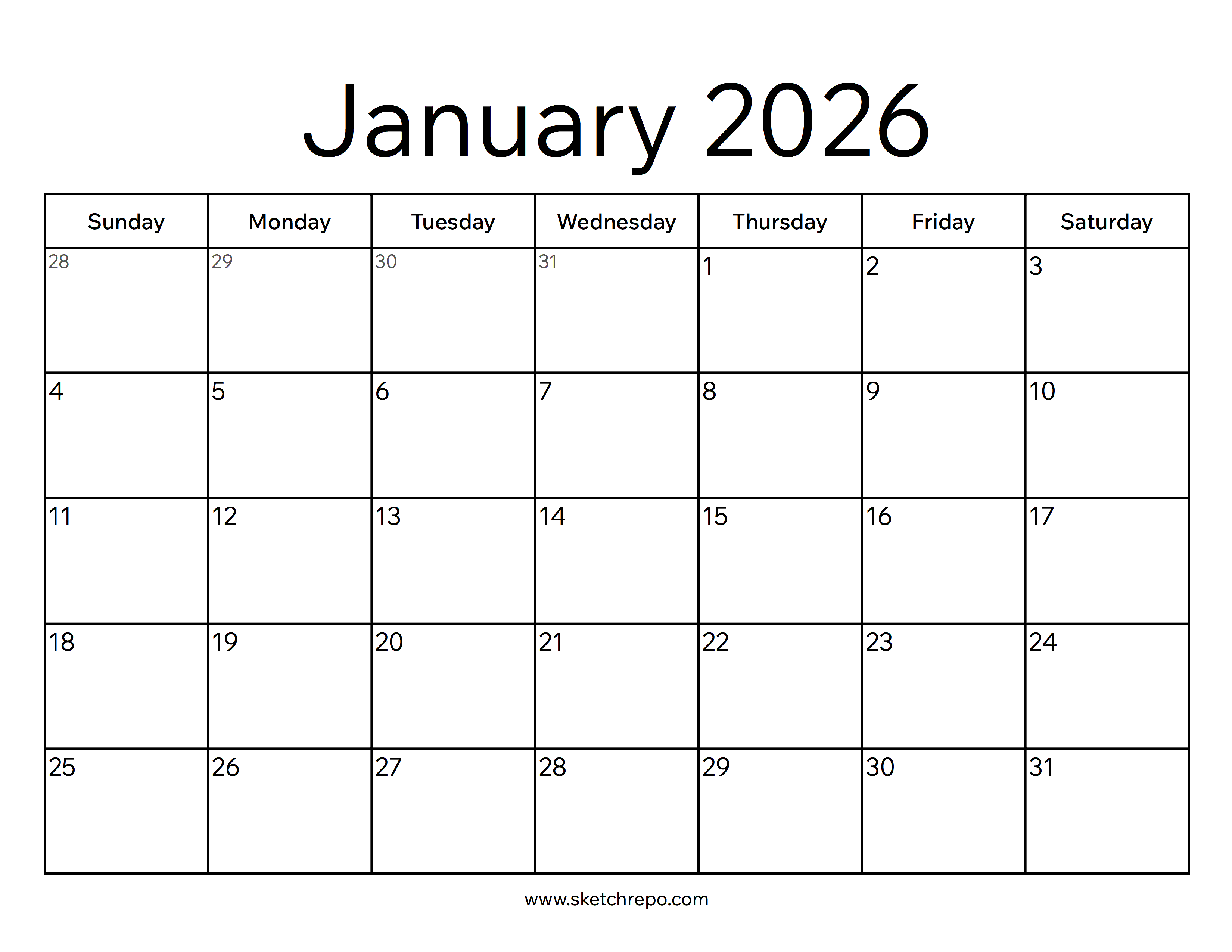 January 2026 Calendar
