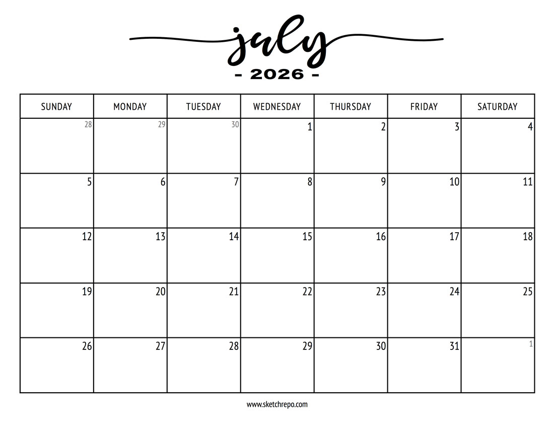 Stylish July 2026 Calendar