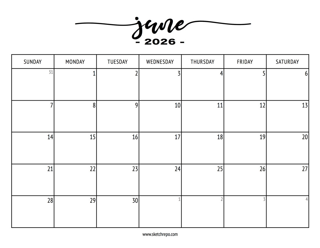 Stylish June 2026 Calendar