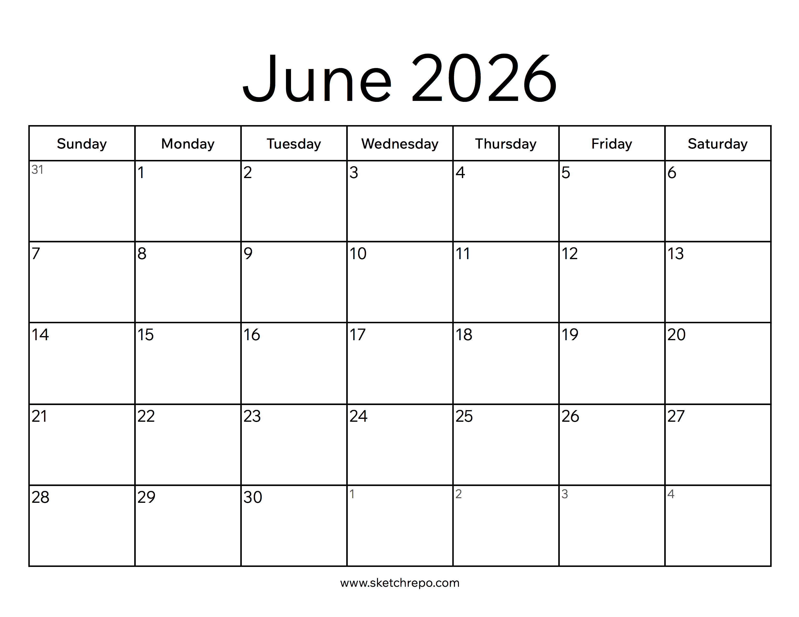 June 2026 Calendar
