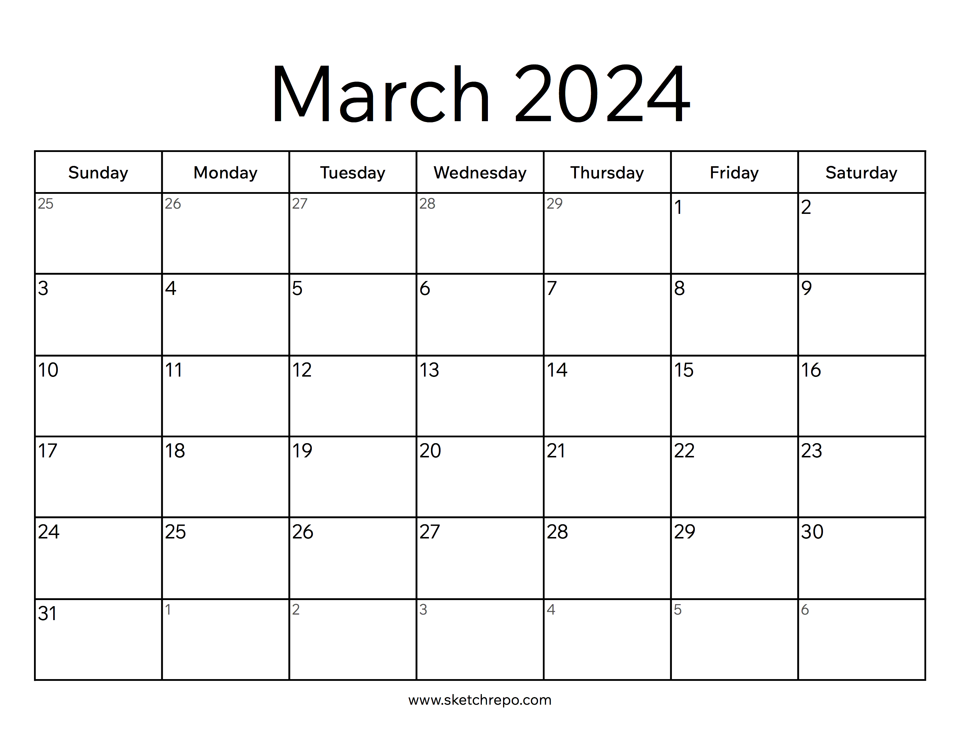 March 2024 Calendar Sketch Repo