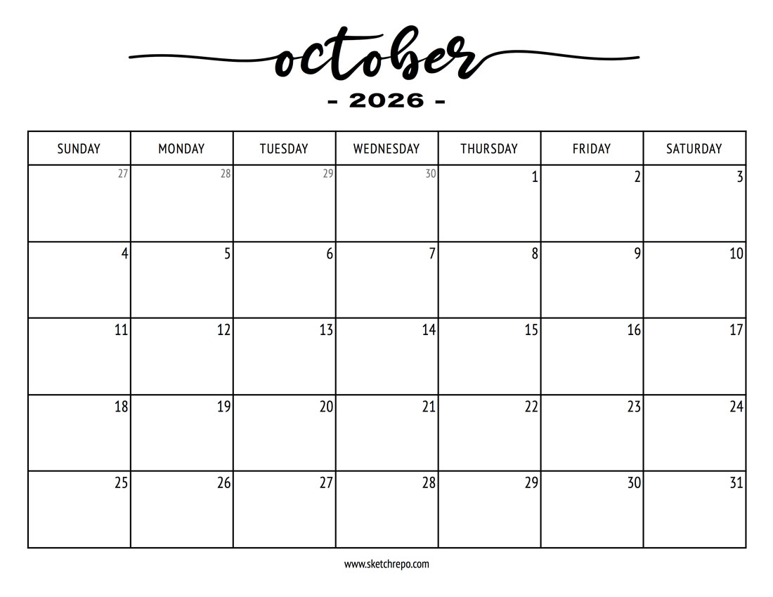 Stylish October 2026 Calendar