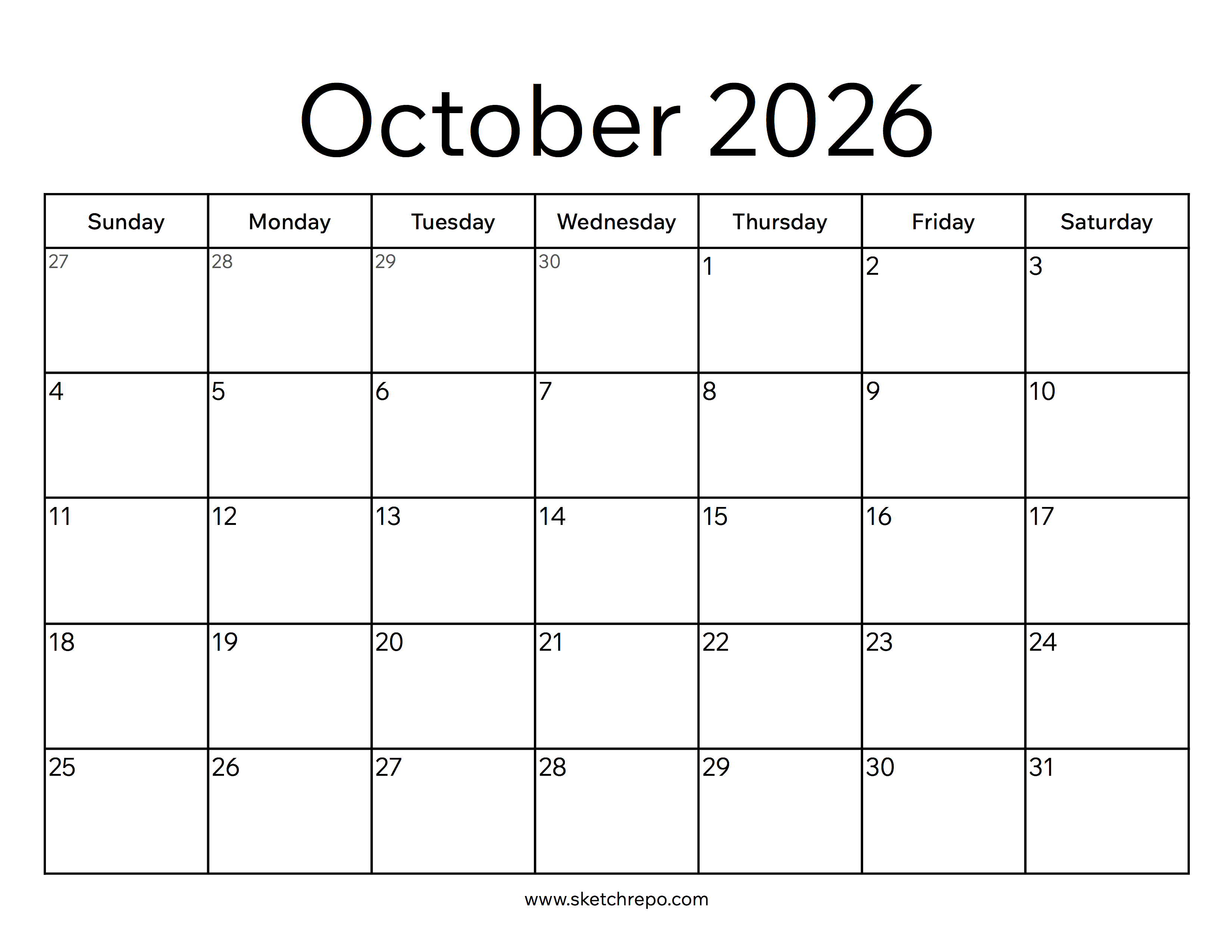 October 2026 Calendar