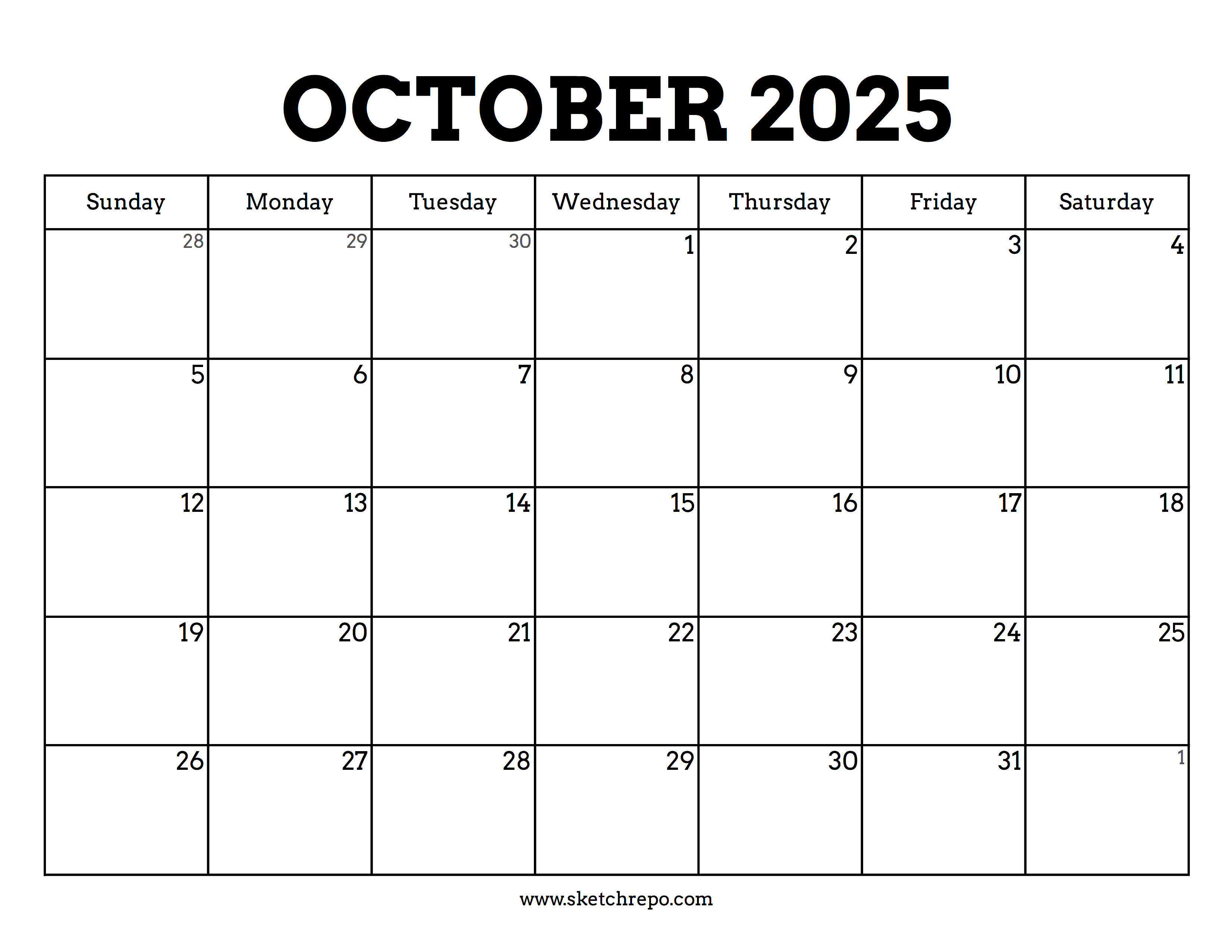 Printable October 2025 Calendar