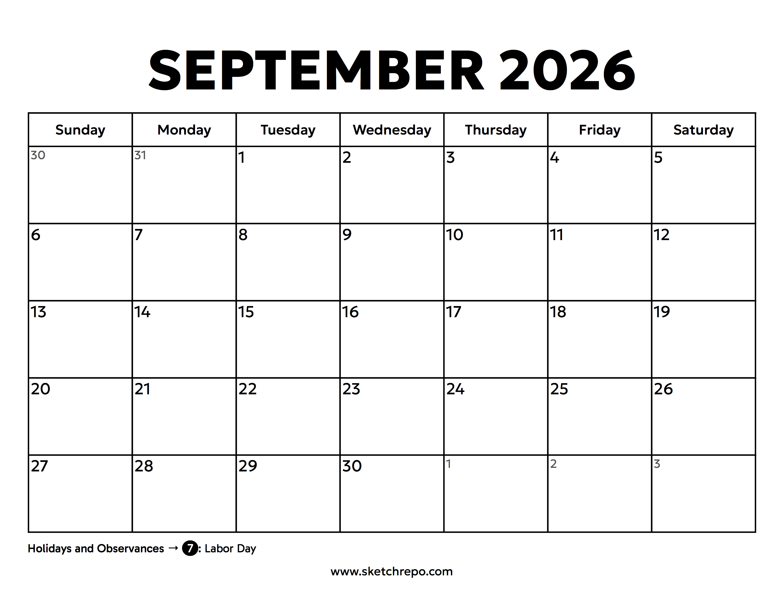 September 2026 Calendar With Holidays