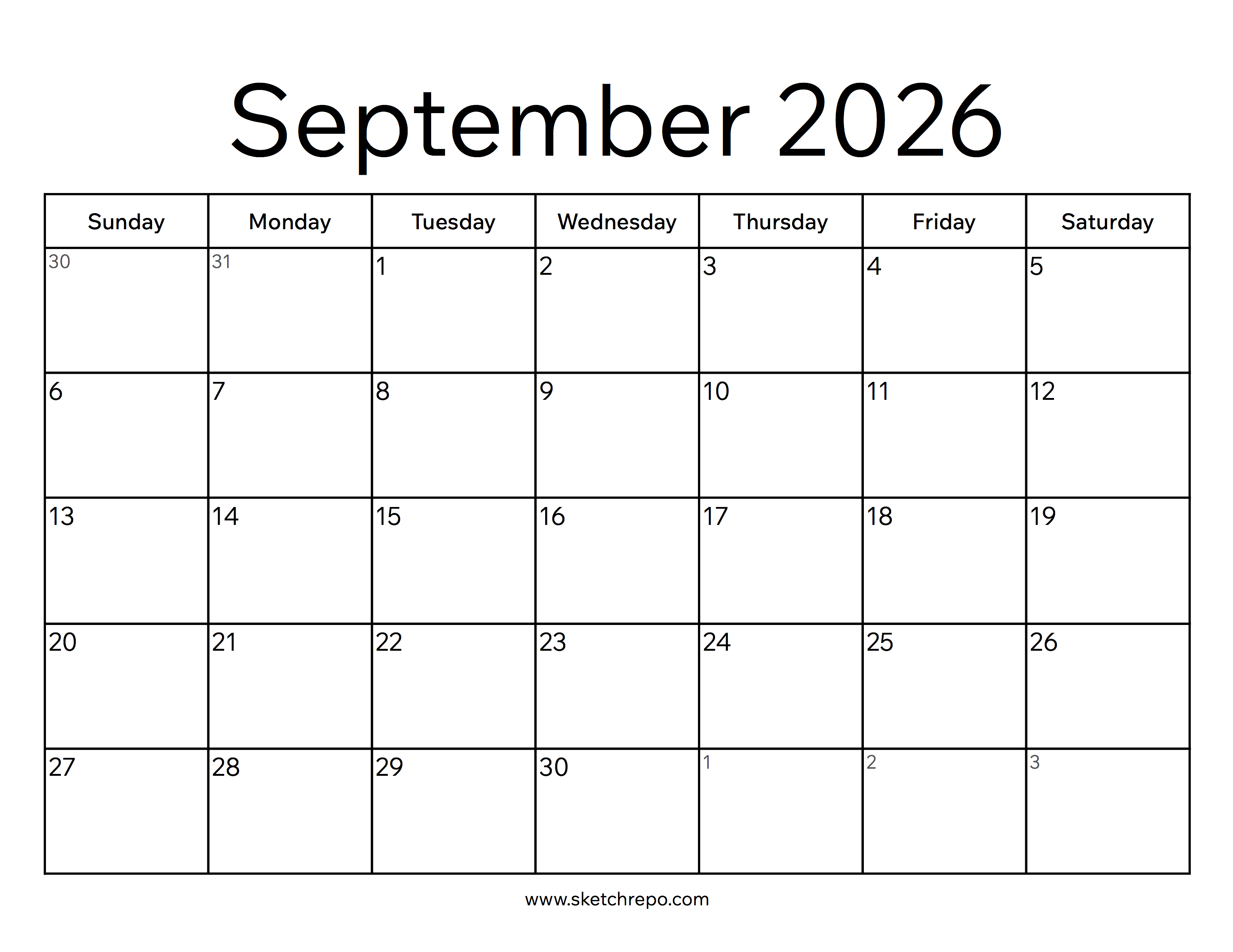September 2026 Calendar