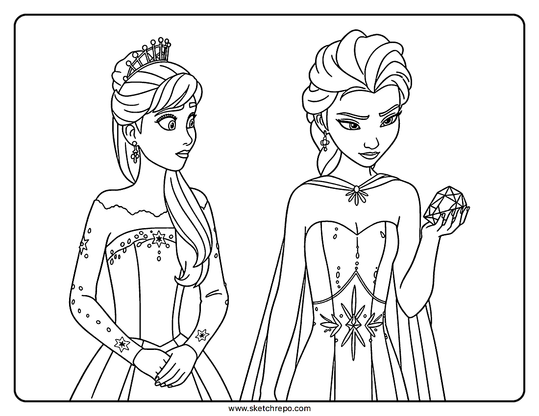 Anna And Elsa Frozen 3 Coloring Page