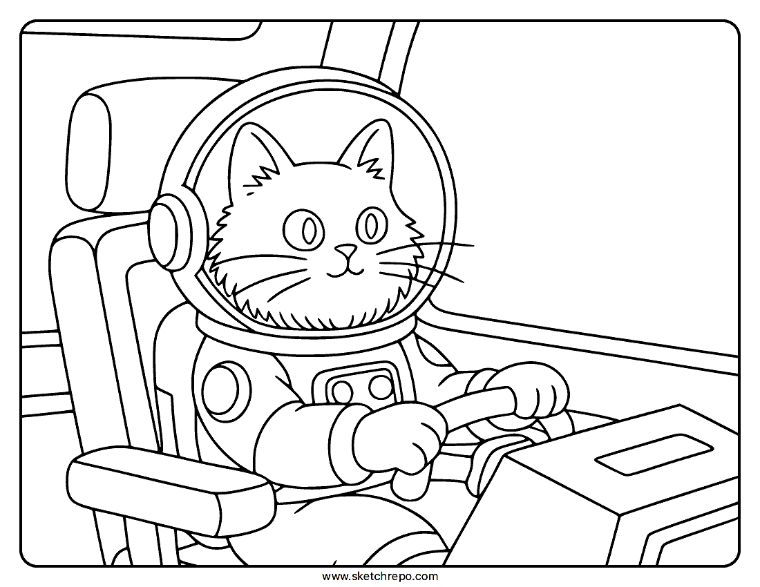 Astronaut Cat Coloring Page