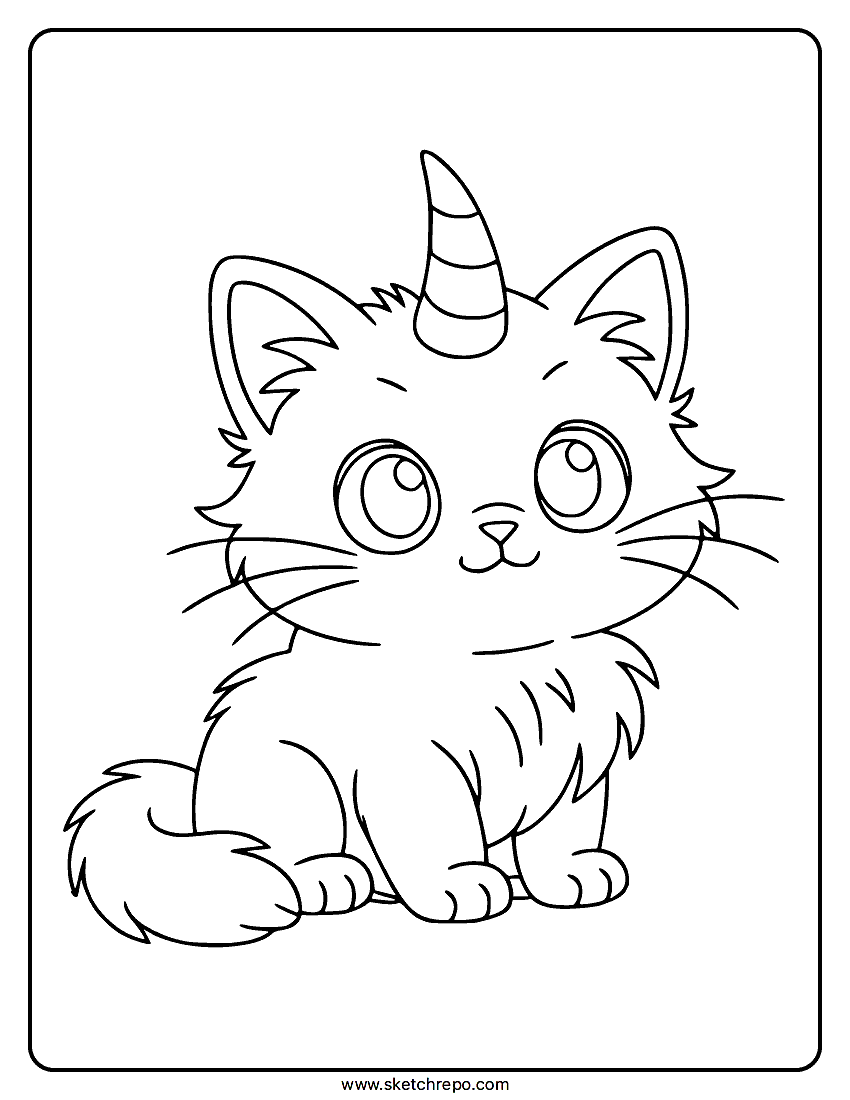 Baby Cat Unicorn Coloring Page