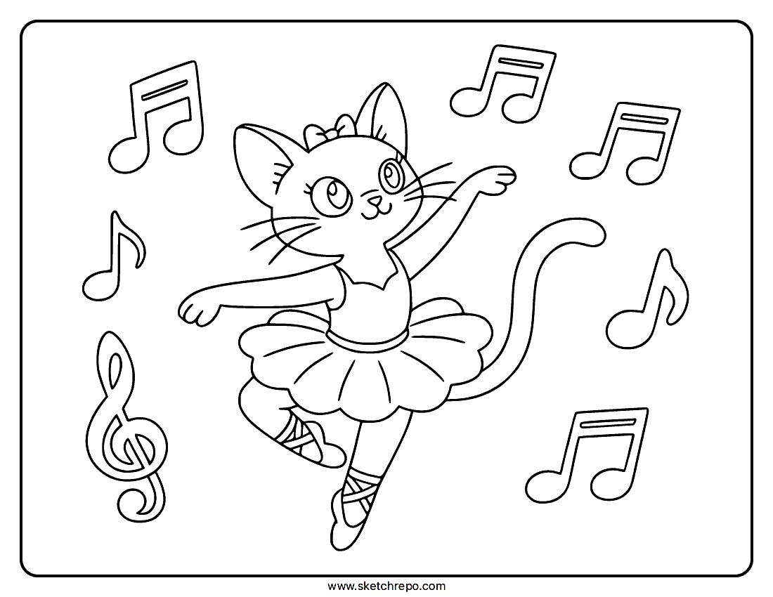 Ballerina Cat Coloring Page
