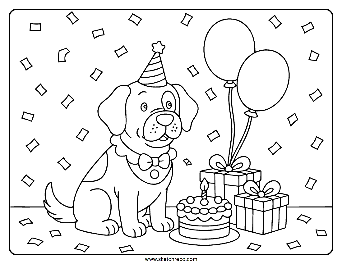Birthday Dog Coloring Page