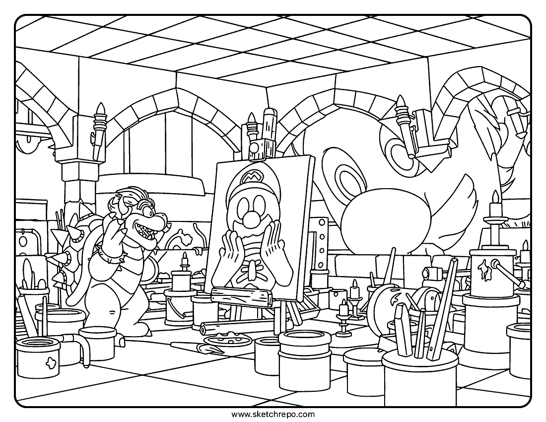 Bowser Painting Mario Coloring Page