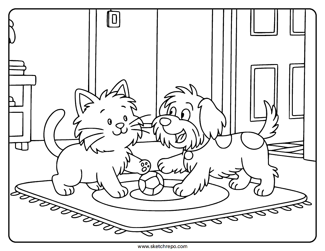 Cat And Dog Coloring Page
