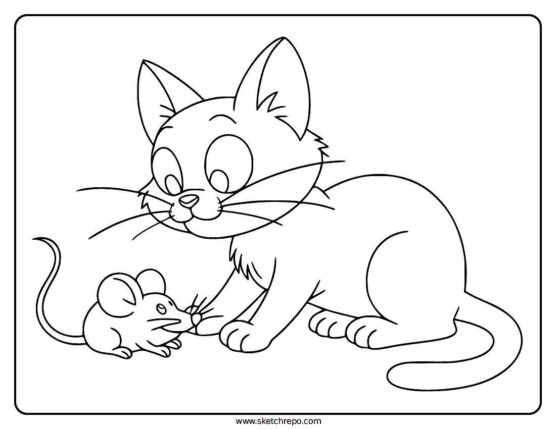 Cat And Mouse Coloring Page