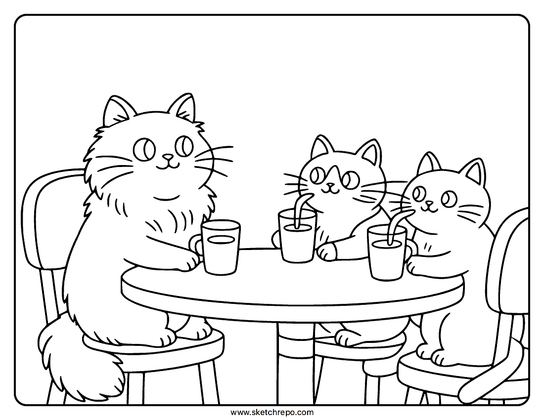 Cat Cafe Coloring Page