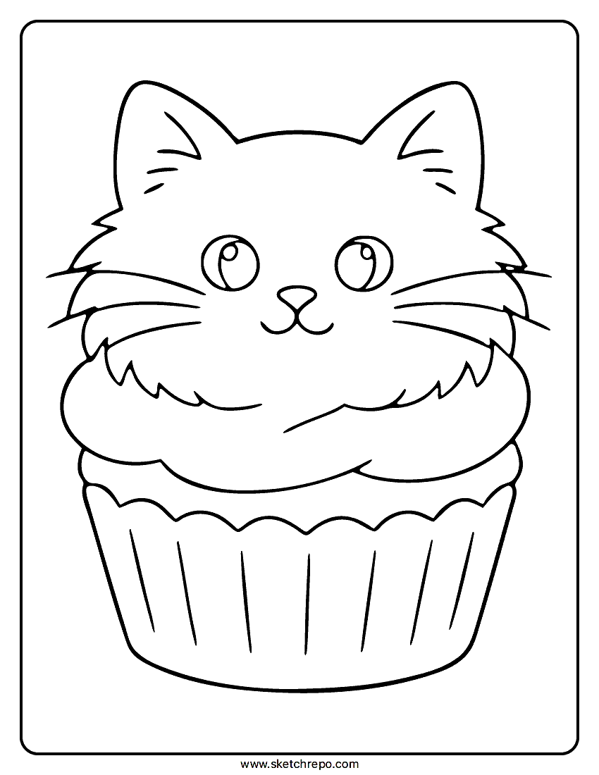 Cat Cupcake Coloring Page