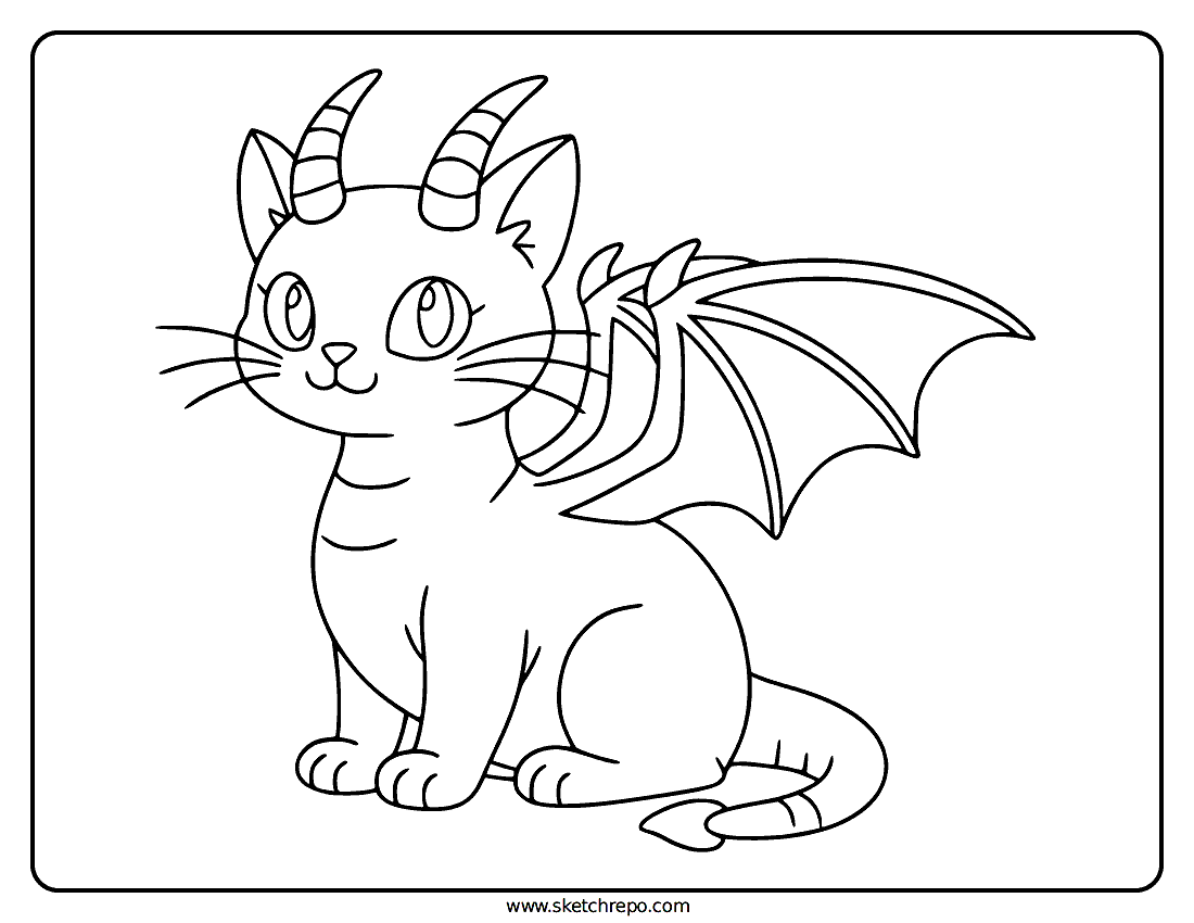 Cat Dragon Coloring Page