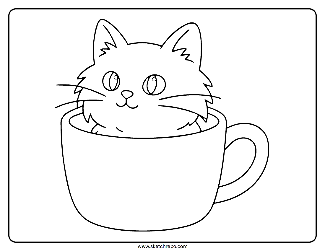 Cat In A Cup Coloring Page