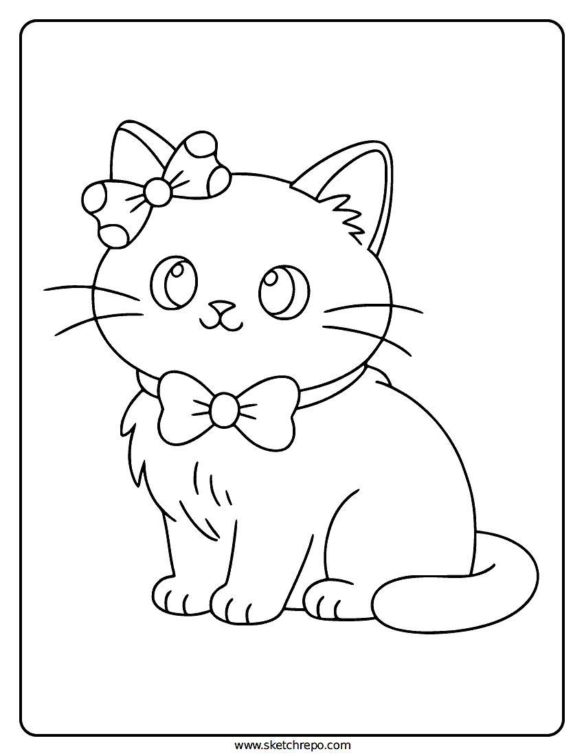 Cat With Bow Coloring Page