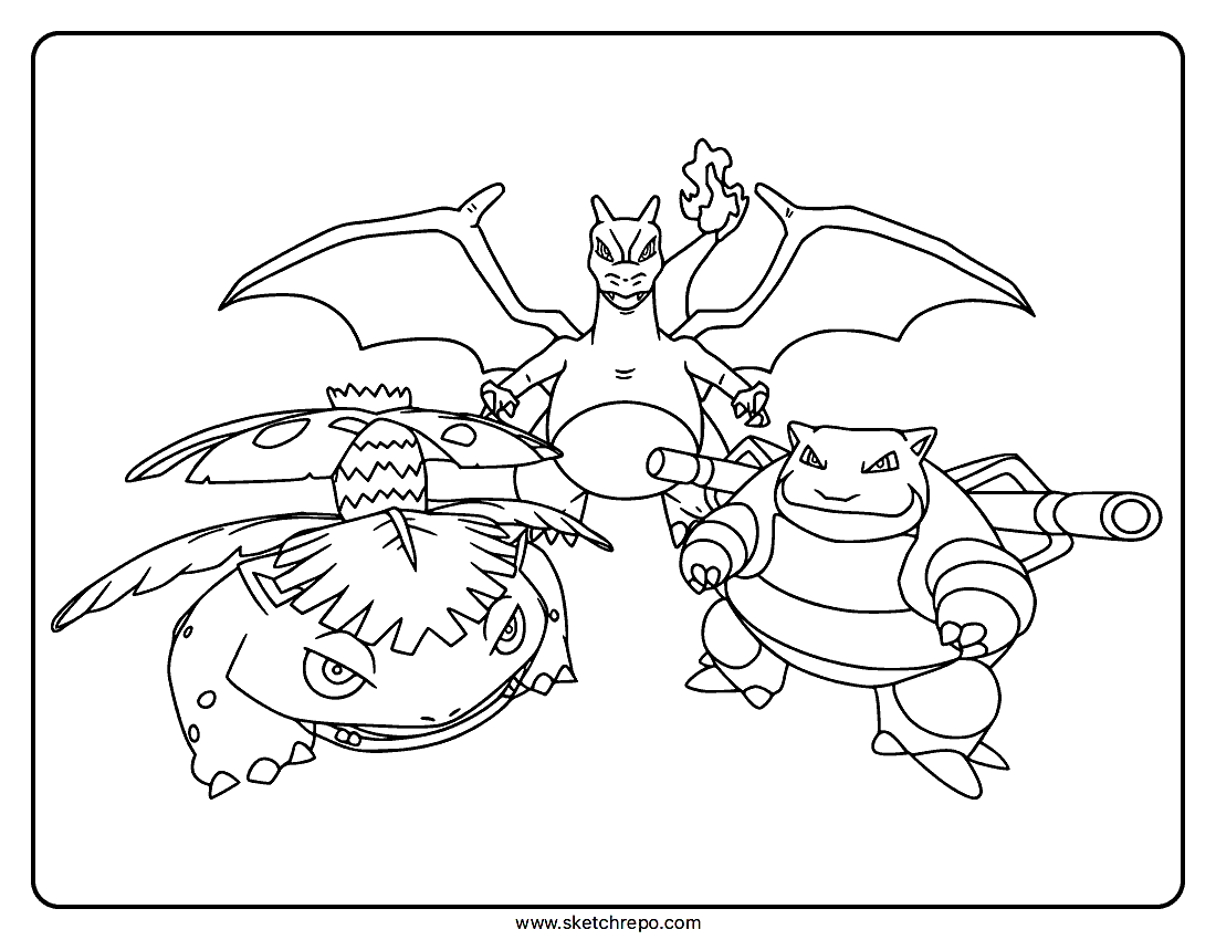 Charizard Blastoise Venusaur Coloring Page