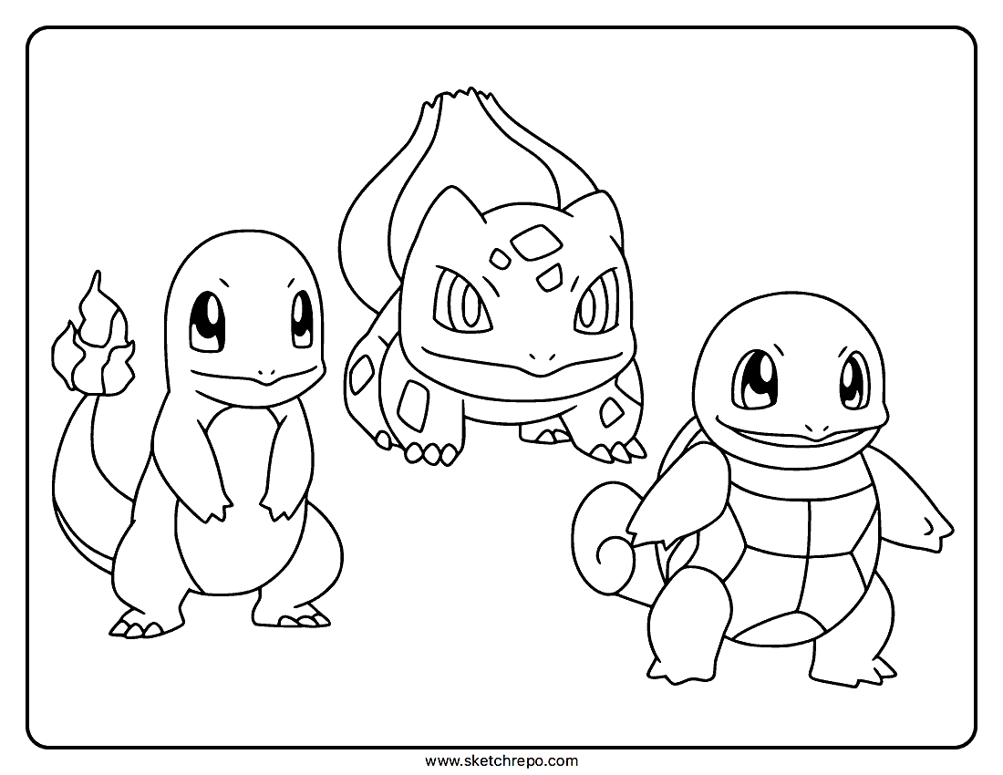 Charmander Bulbasaur Squirtle Coloring Page - Sketch Repo