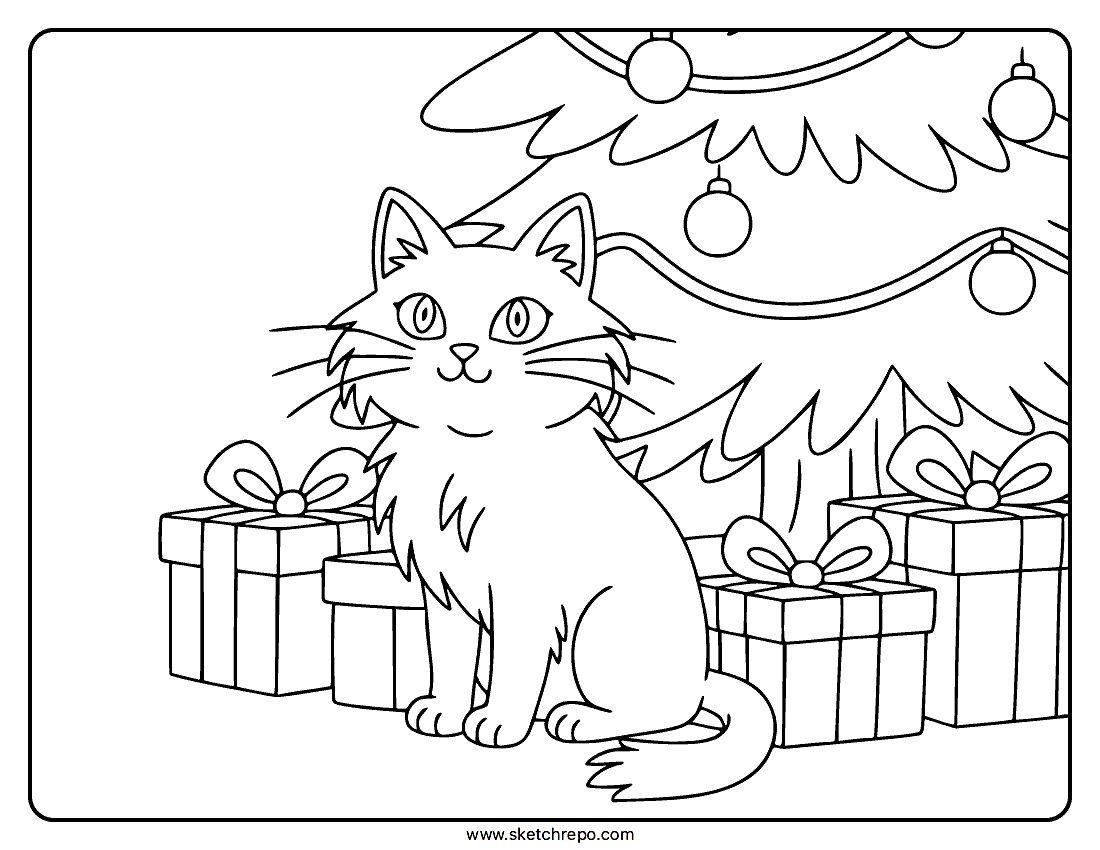 Christmas Cat Coloring Page