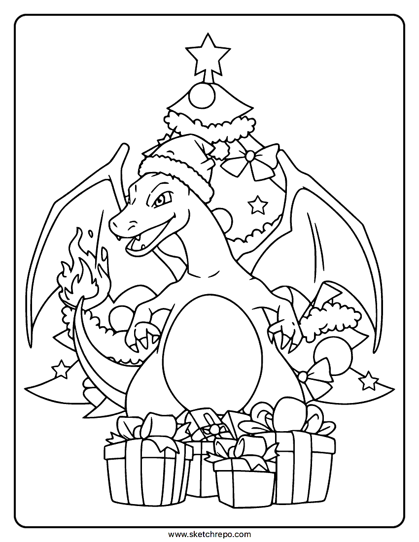 Christmas Charizard Coloring Page