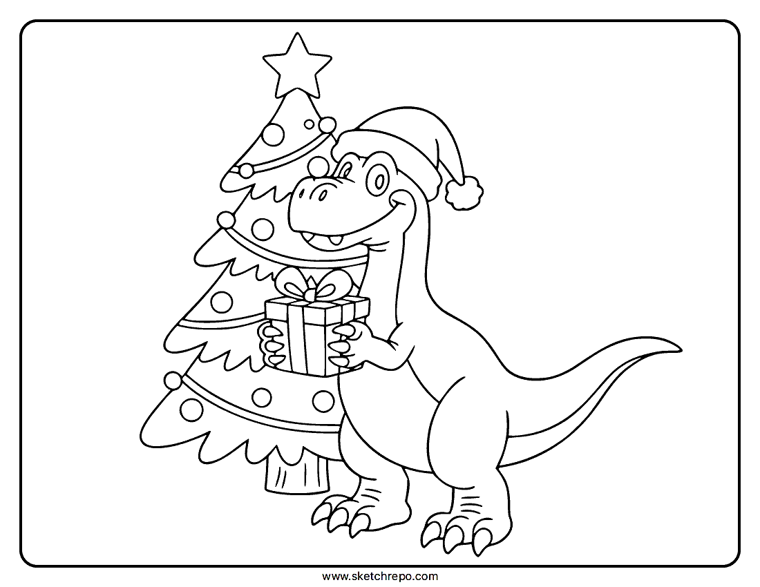 Christmas Dinosaur Coloring Page