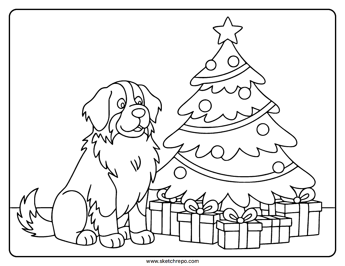 Christmas Dog Coloring Page