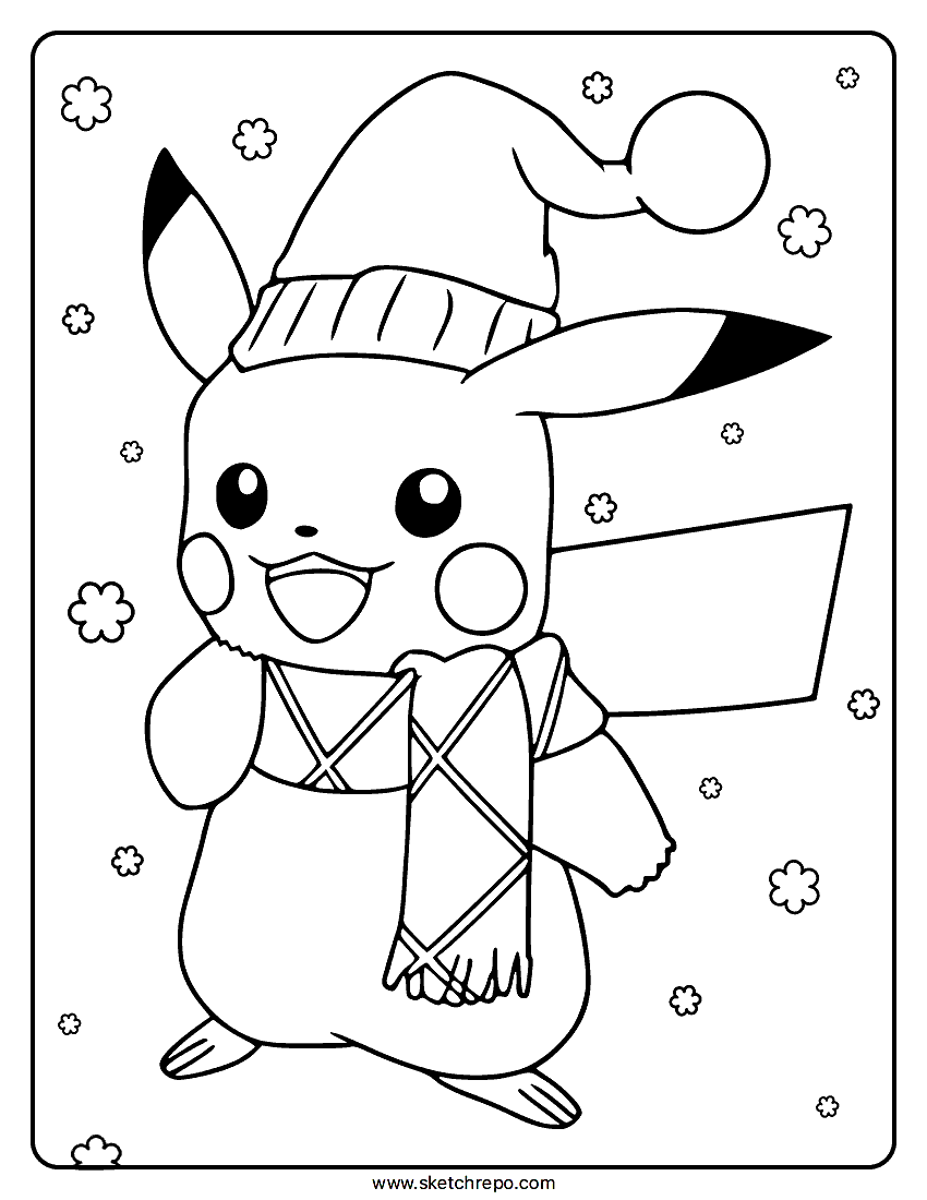Christmas Pikachu Coloring Page