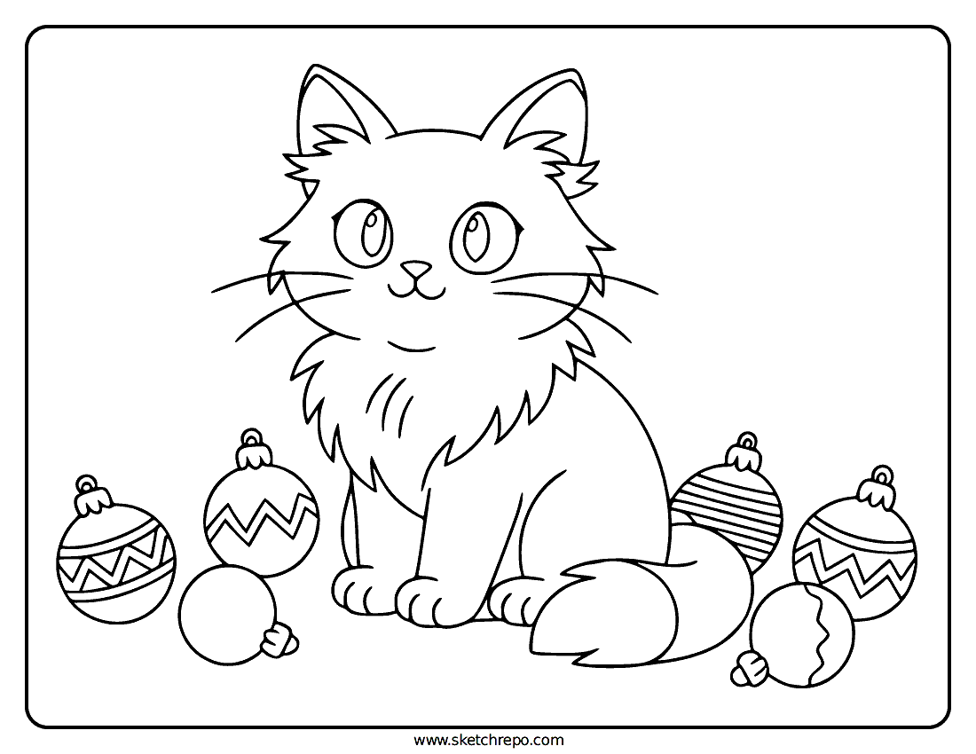Cute Christmas Cat Coloring Page