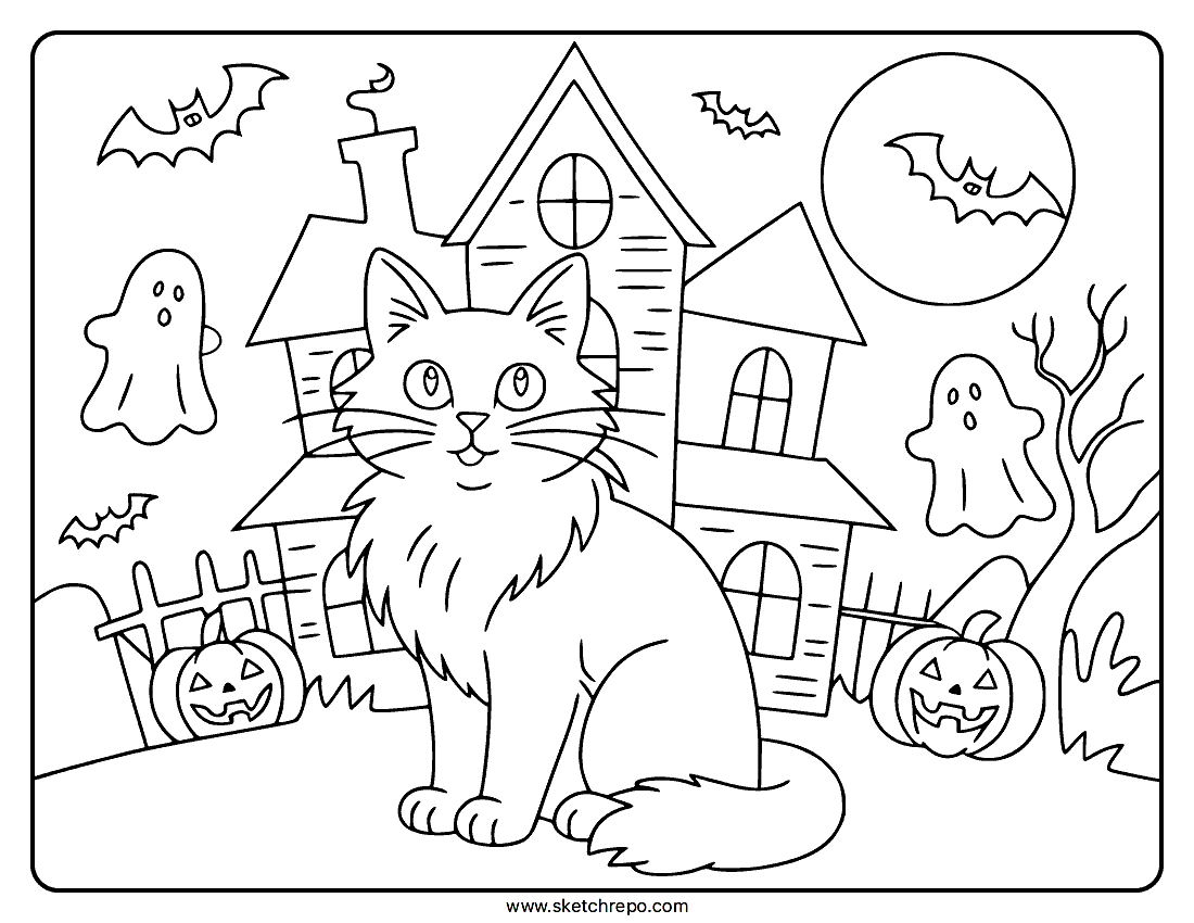 Halloween Cat Coloring Page