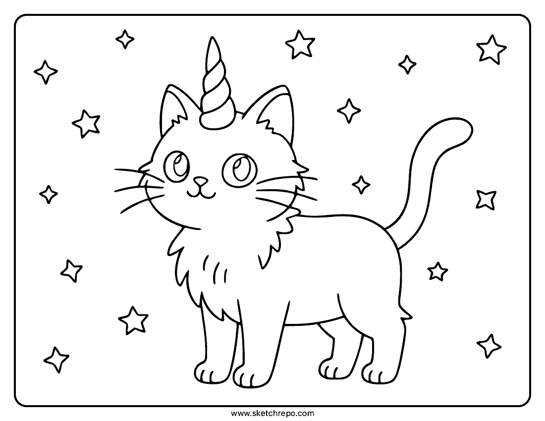 Unicorn Cat Coloring Page