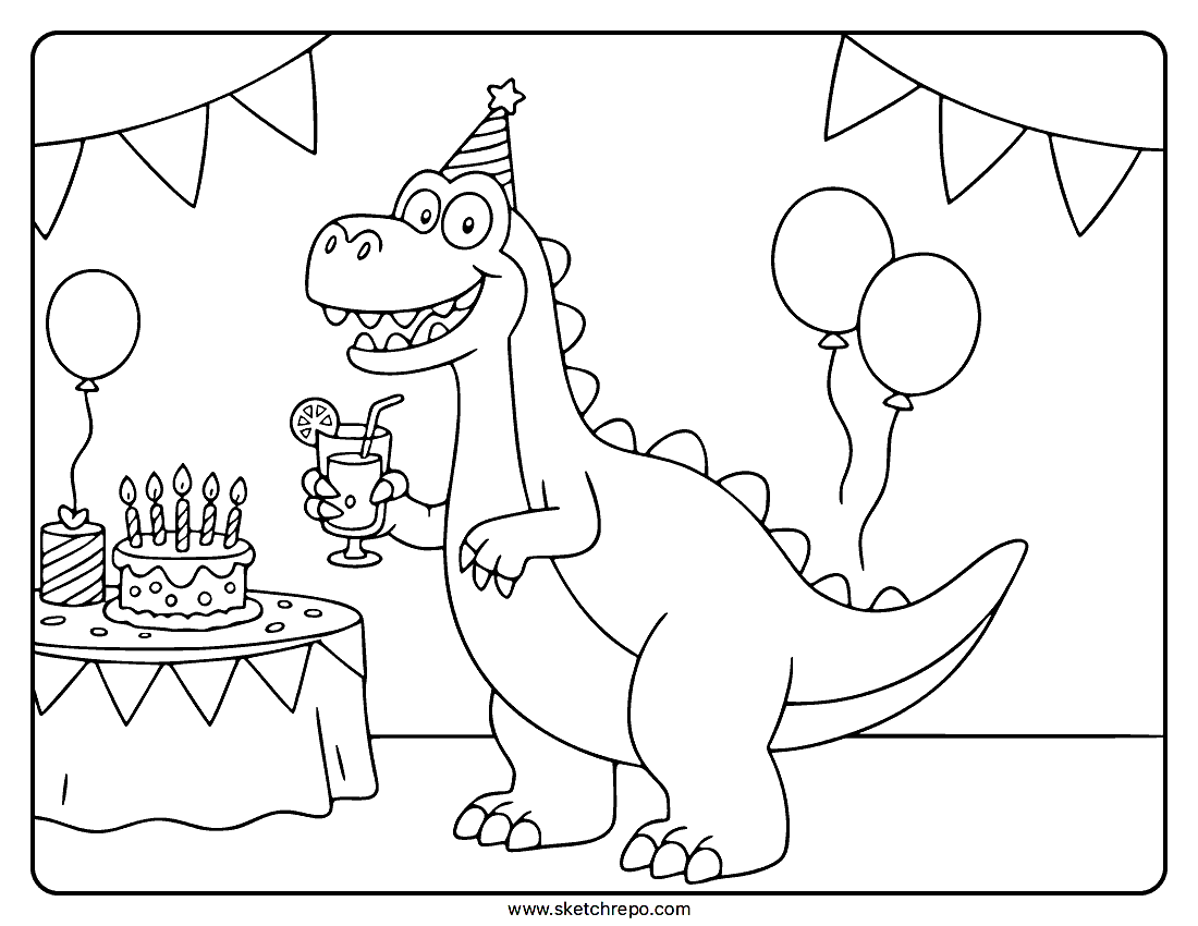 Dinosaur Birthday Coloring Page