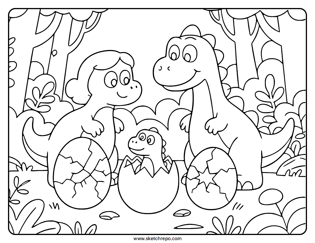 Dinosaur Family Coloring Page