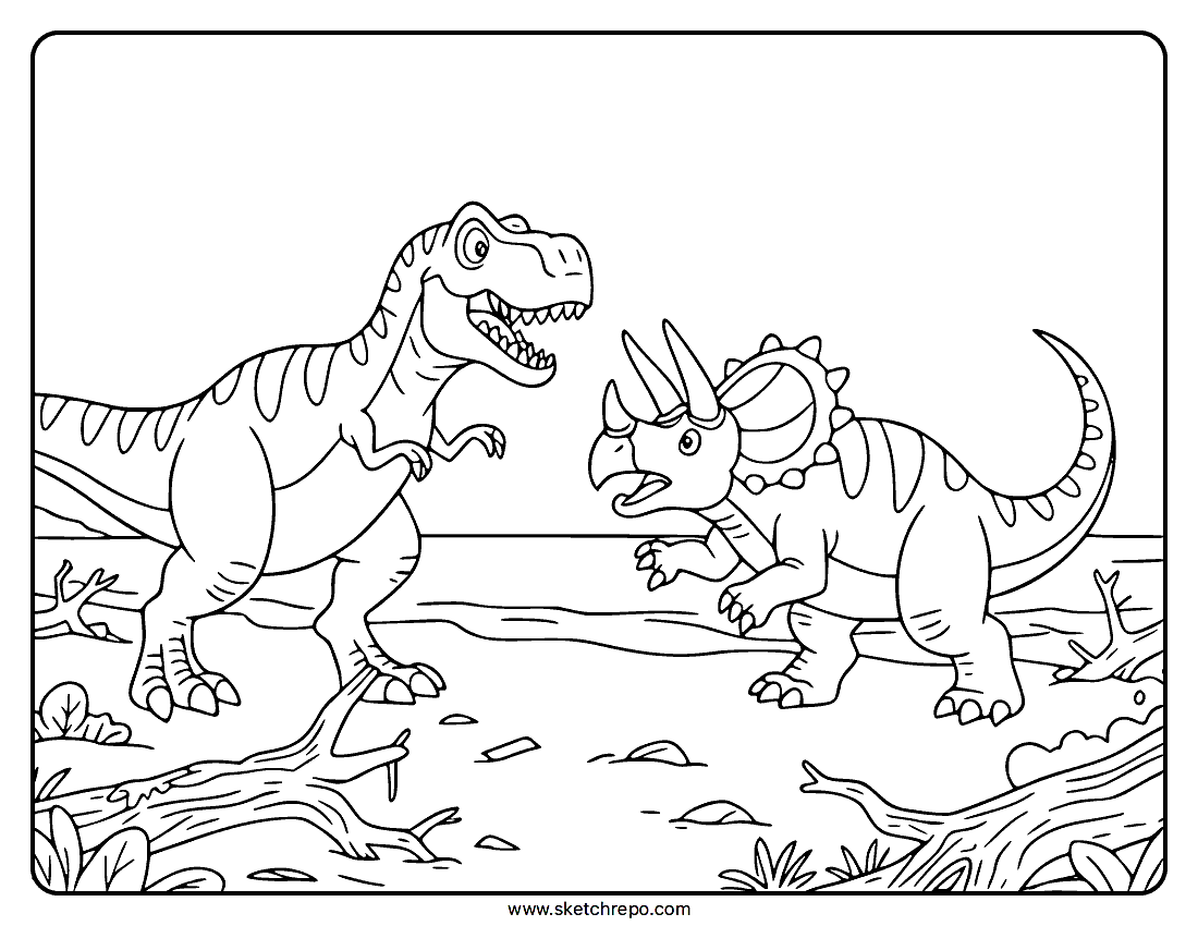 Dinosaur Fighting Coloring Page
