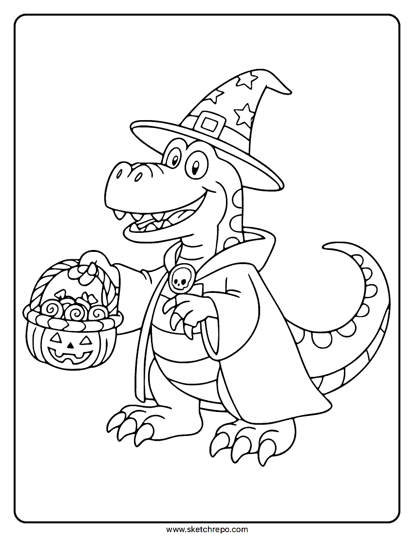 Dinosaur Halloween Coloring Page