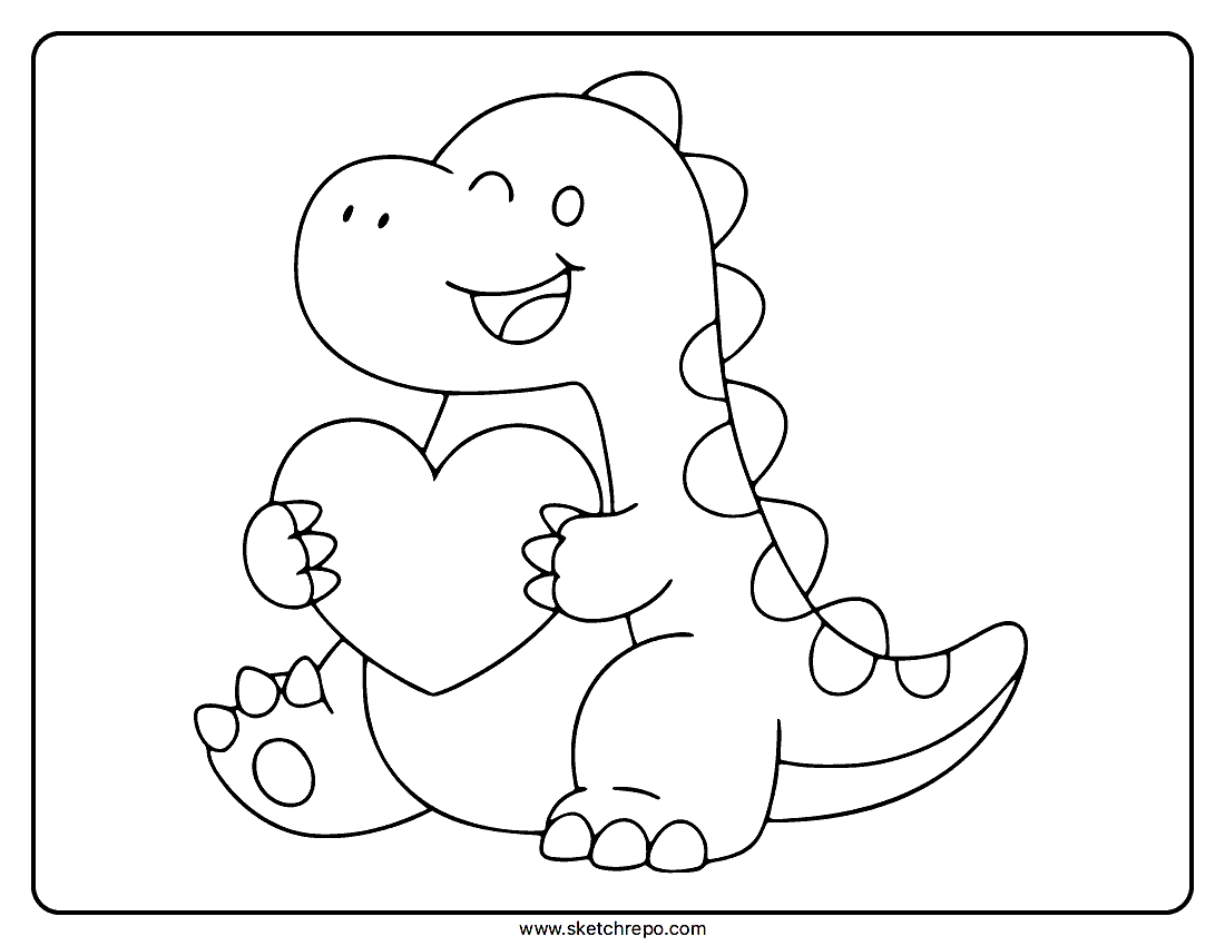 Dinosaur Heart Coloring Page