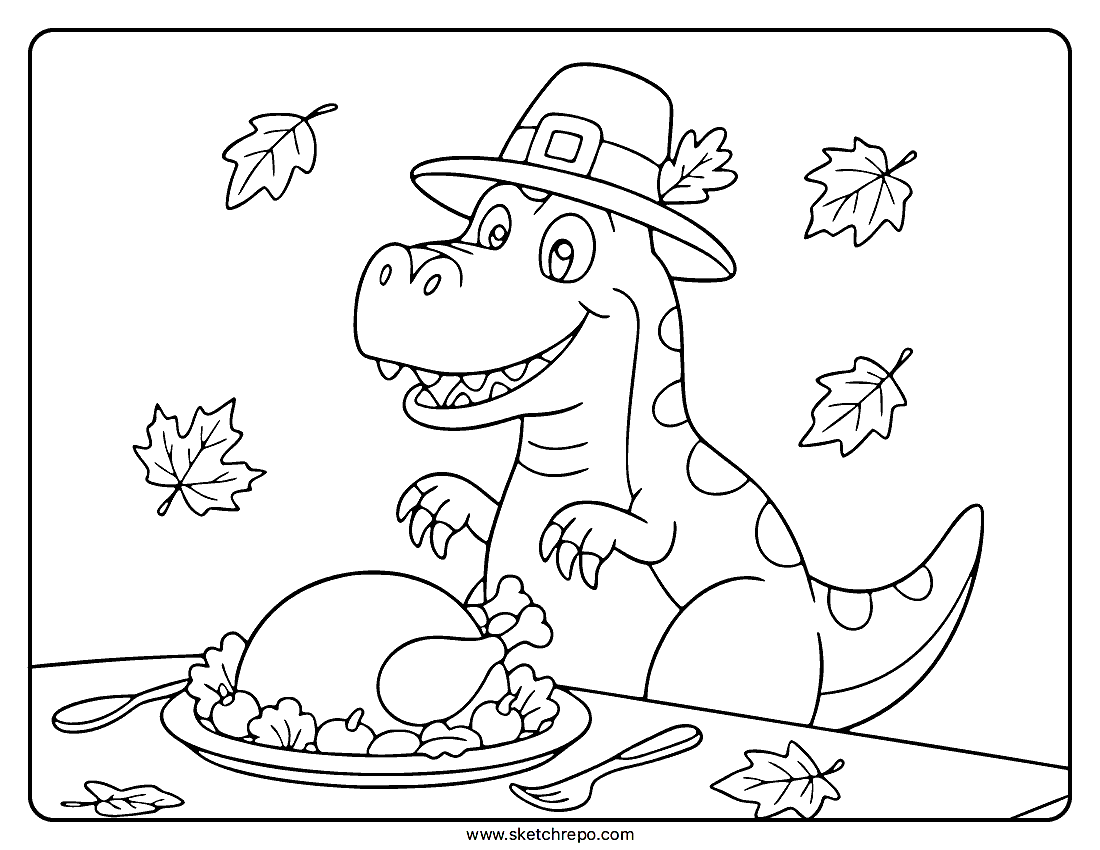 Dinosaur Thanksgiving Coloring Page