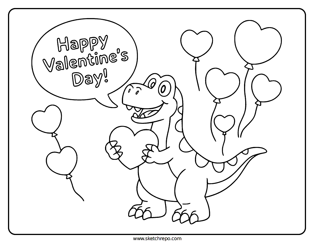 Dinosaur Valentines Coloring Page